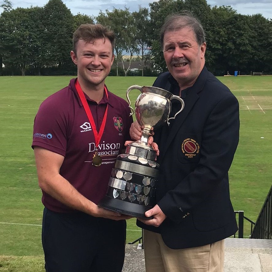 Intermediate Cup 2022 - Christian O'Connor (Captain Cliftonville Academy 2s) and Roger Bell (NCU President)